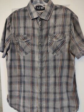 AJ ARMANI JEANS Pearl Snap Vintage Western-Style Reversible Short Sleeve Shirt
